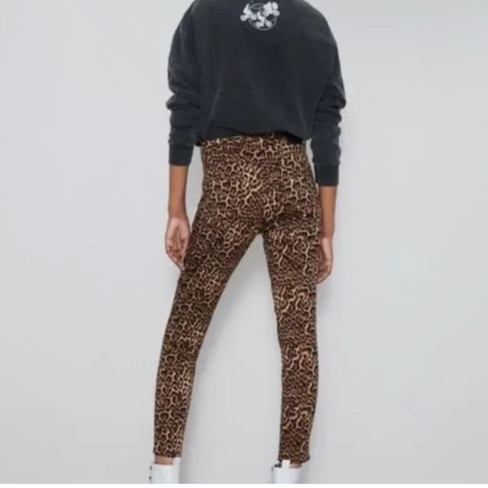 Zara Brown Leopard Print Mid Rise Zipper Pockets Pants - Picture 7 of 7